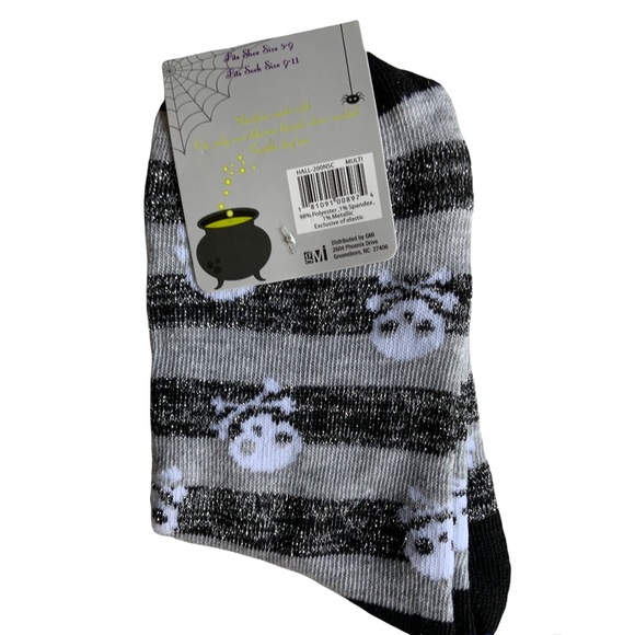 Halloween Socks Skeleton Silver Black Cat Socks Low Cut Unisex Bundle 2 Pairs - Picture 6 of 11